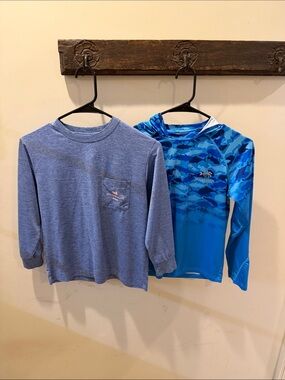 Southern Marsh Youth Blue Heathered Crewneck Tee and bass dash shirt